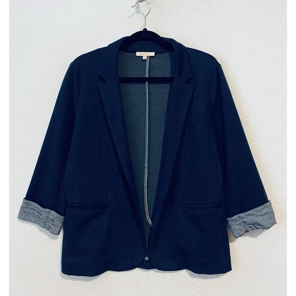 Skies Are Blue Blazer Womens Large Navy Blue Asa Knit Open Front 3/4 Sleeve Work - Picture 2 of 8